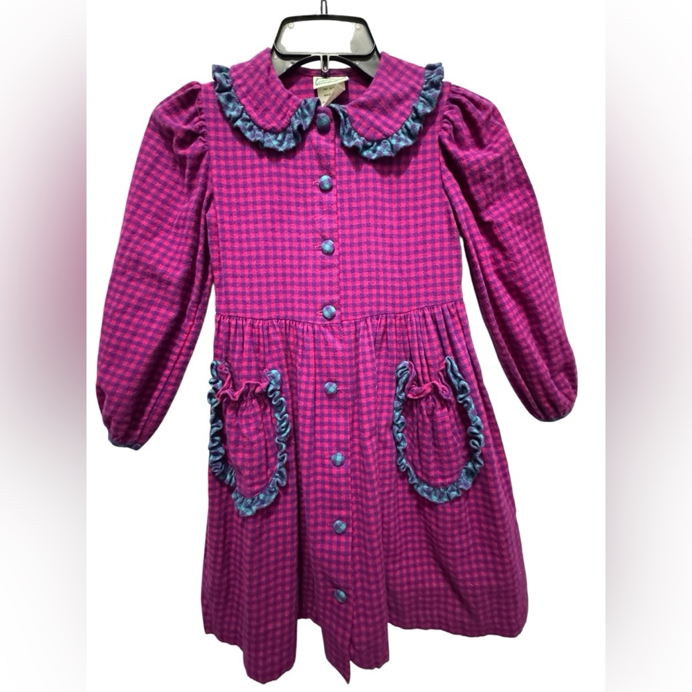 Kate Greenaway vintage Pink and Blue flannel Dress size 6X made in the USA